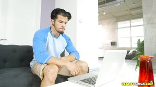 Reagan Foxx is massaging her wet pussy in front of a dude