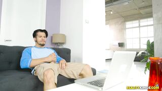 Reagan Foxx is massaging her wet pussy in front of a dude