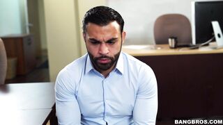 Tiffany Rain is displaying her sexy trimmed pussy in the office