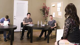 Chanel Preston is in a threesome in the classroom on the desk