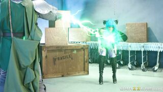 Abigail Mac is in a costume fucking her nemesis in a hot way.