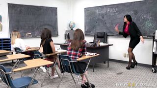 Romi Rain and Giselle Palmer have some fun in the classroom