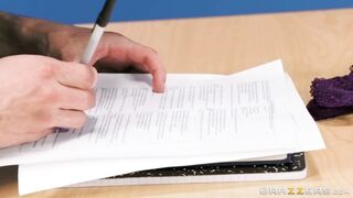 Natasha Nice demonstrates her big boobs to the student