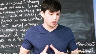 Natasha Nice demonstrates her big boobs to the student