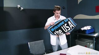 Jayden Jaymes spitting cum on her breasts after facial