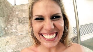 Charisma Capelli opens her mouth and takes facial