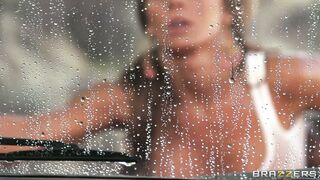 Madison Ivy wearing high heels and shorts posing