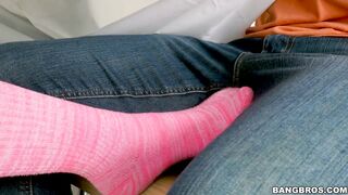 Bailey Brooke shows her tits to the stebro beside by the preacher