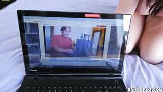 Lustful MILF Chanel Preston is watching porn on the laptop