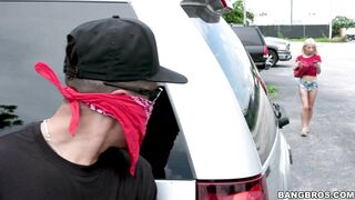 Horny guy attacks blonde teen Kenzie Reeves outdoors
