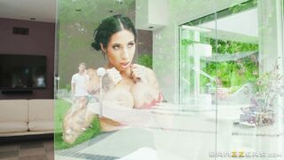 Brunette hottie Stacy Jay soaping her nice big boobs