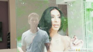 Brunette hottie Stacy Jay soaping her nice big boobs