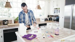 Teen Daisy Stone cooking and jerking in the kitchen