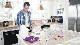 Teen Daisy Stone cooking and jerking in the kitchen