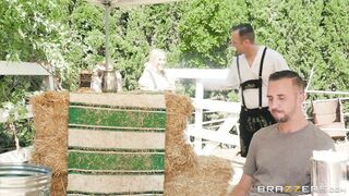 Blonde MILF Nina Elle teases Keiran Lee outdoors