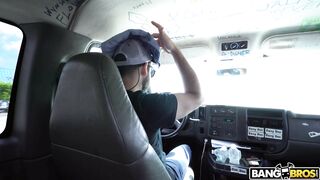 Bailey Brooke demonstrates big natural boobs in the bus