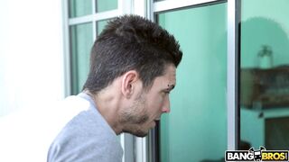 Busty brunette Victoria June is doing stretches