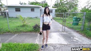 Sadie Blake shows off her small tits outdoors