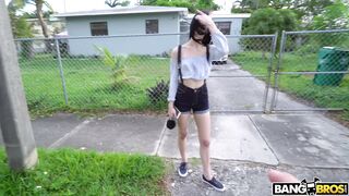 Sadie Blake shows off her small tits outdoors