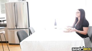 Harley Dean gives her boyfriend nice blowjob under the table