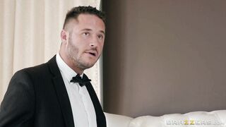 Blonde Kayla Kayden in sexy lingerie sucking cock