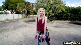 Blonde Lexi Lore flashes her tits outdoors