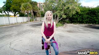 Blonde Lexi Lore flashes her tits outdoors