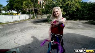 Blonde Lexi Lore flashes her tits outdoors