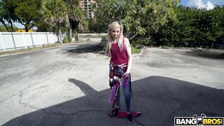 Blonde Lexi Lore flashes her tits outdoors