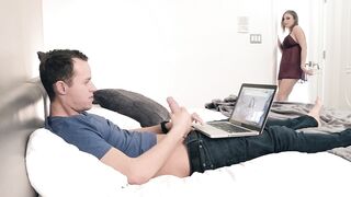 Britney Amber sucks cock and licks balls of her stepson