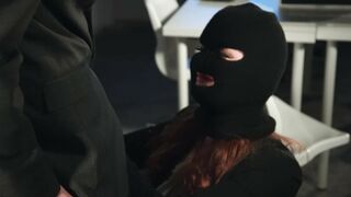 Zara DuRose in mask sucks the huge shaft