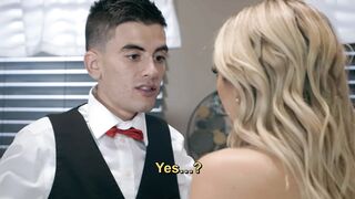 Blonde Kat Dior is sucking cock in the restaurant