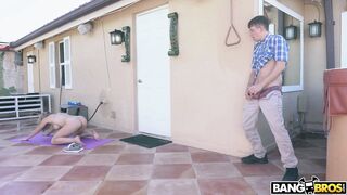 Evan jerking on Cory Chase as she does yoga exercises