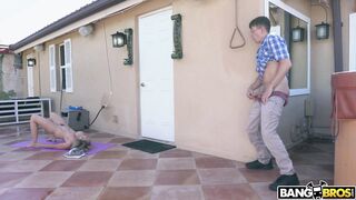 Evan jerking on Cory Chase as she does yoga exercises