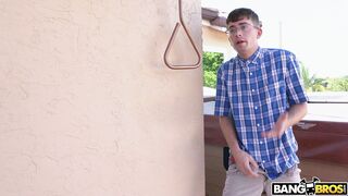 Evan jerking on Cory Chase as she does yoga exercises