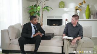 AJ Applegate shows off the dildo in her ass to the black guy