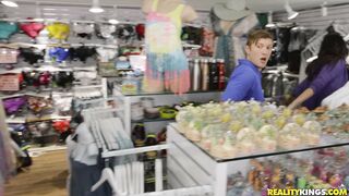 Michele James on her knees gives masterful blowjob