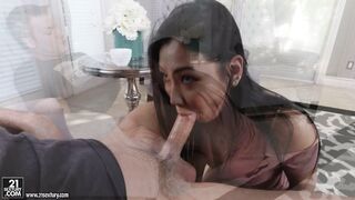 Asian Jade Luv is sucking cock and licking balls