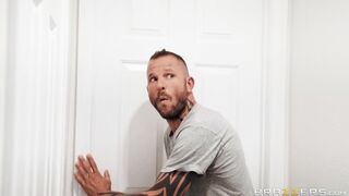 Ebony Moriah Mills is sucking the white cock in the kitchen