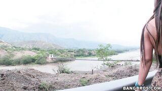 Latina bitch Sandra flashing her booty in public