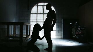 Asa Akira sucking his dick on her fours