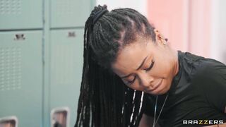 Kira Noir is riding stiff dick in locker room