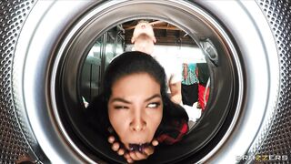 Aften Opal and Maya Farrell get fucked at the laundromat