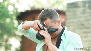 Brunette Rachel Starr poses outdoors