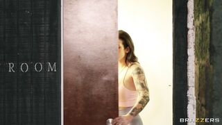 Keisha Grey on her knees is sucking cock and licking balls