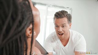 Busty Kira Noir gets pussy drilled through ripped pantyhose