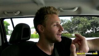 Devon demonstrates her tits on the backseat