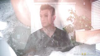 Erica Fontes posing in the hot tub