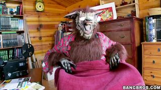 Red ridinghood Lexi Lowe caught by a bad wolf in the forest