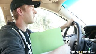 Courtney Taylor sucks him while he drives the car